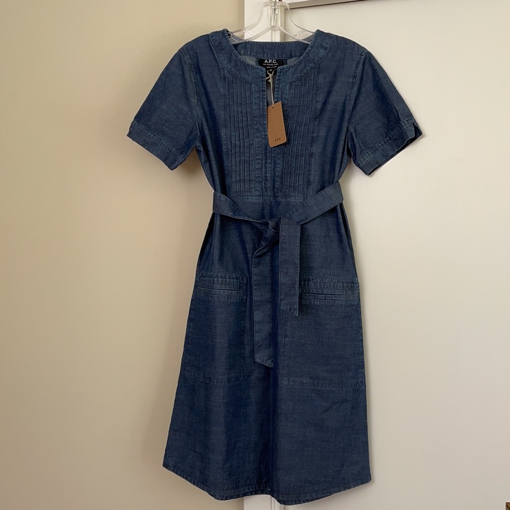 NWT A.P.C. Denim SS Dress With Waist Tie. Size 36. - Picture 3 of 8